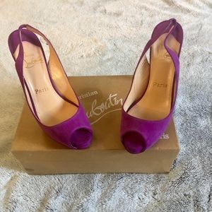 Louboutin N Prive 120 Magenta Peep-Toe Slingback